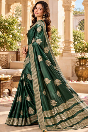 Green Woven Satin Saree (ACB2241)