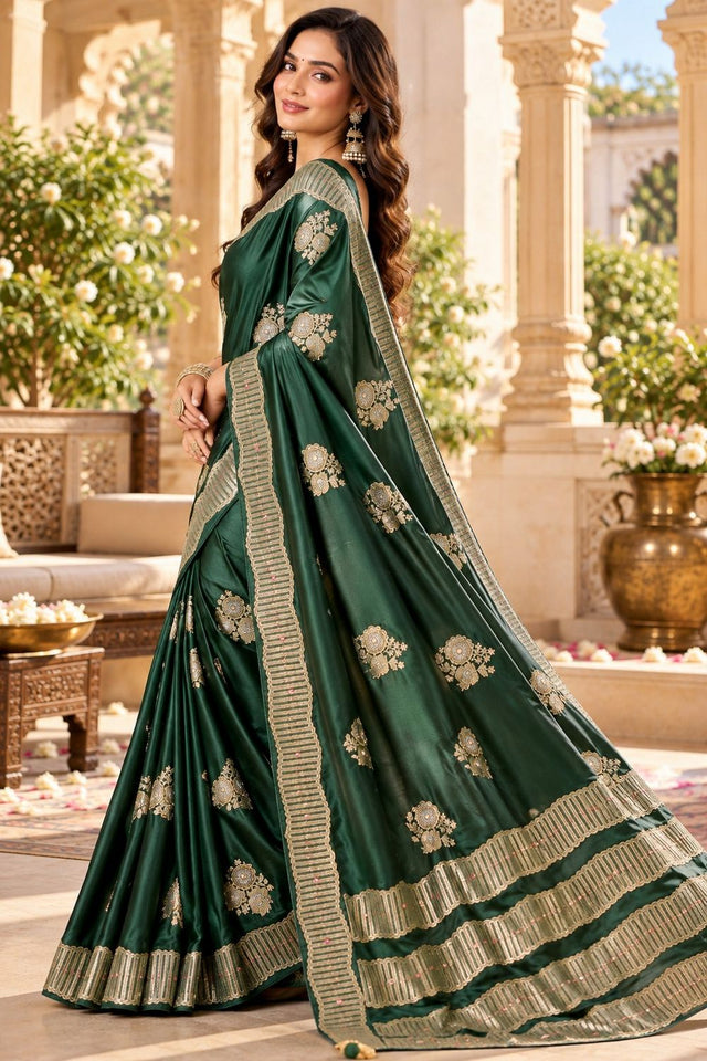 Green Woven Satin Saree (ACB2241)