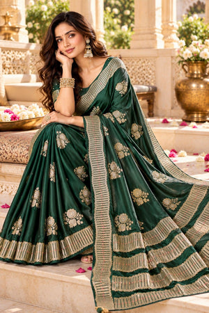 Green Woven Satin Saree (ACB2241)