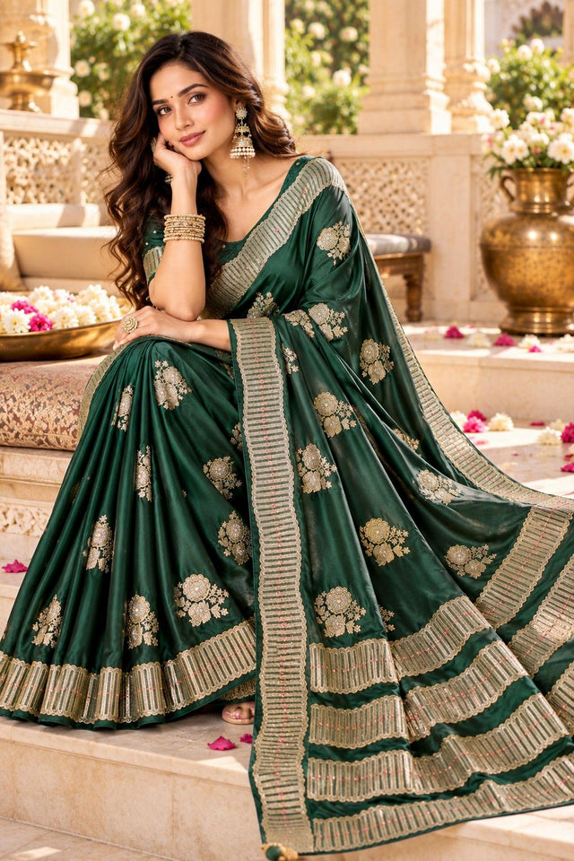 Green Woven Satin Saree (ACB2241)