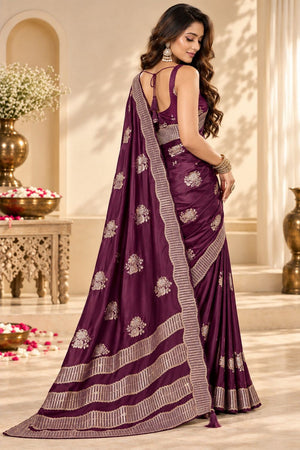 Wine Woven Satin Saree (ACB2243)