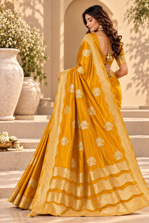 Yellow Woven Satin Saree (ACB2244)