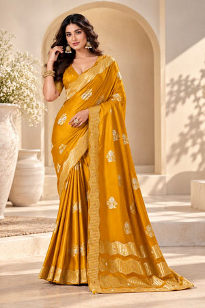 Yellow Woven Satin Saree (ACB2244)