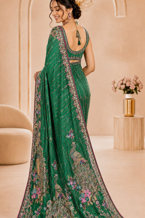 Turquoise Woven Satin Saree (ACB2245)