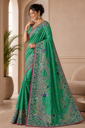 Turquoise Woven Satin Saree (ACB2245)