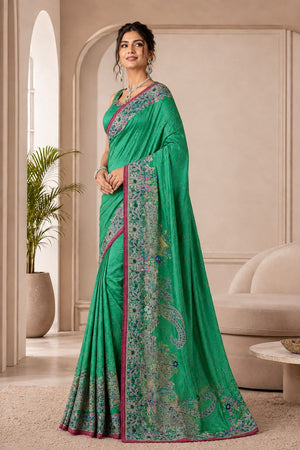 Turquoise Woven Satin Saree (ACB2245)