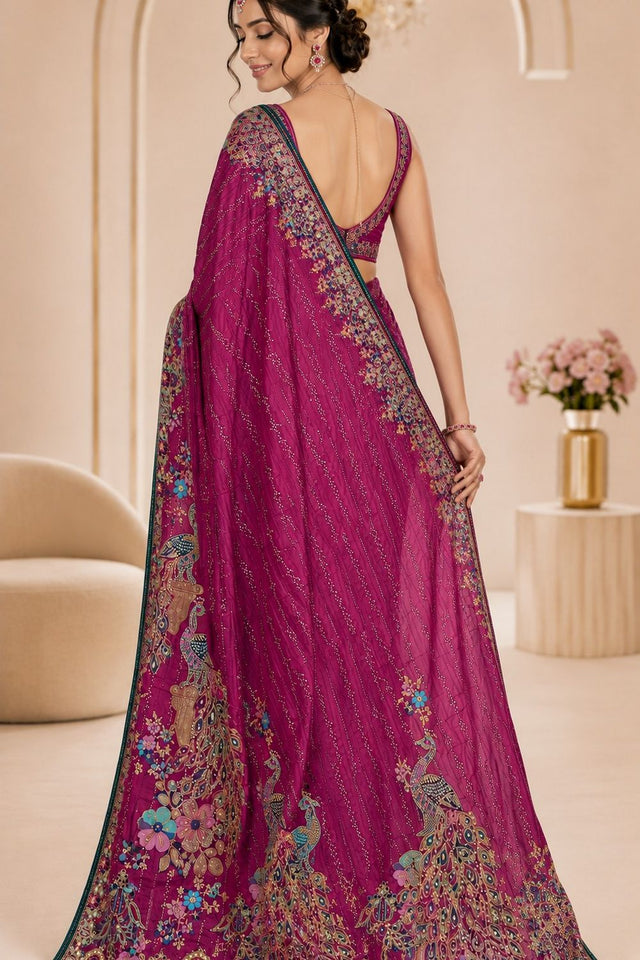 Pink Woven Satin Saree (ACB2246)