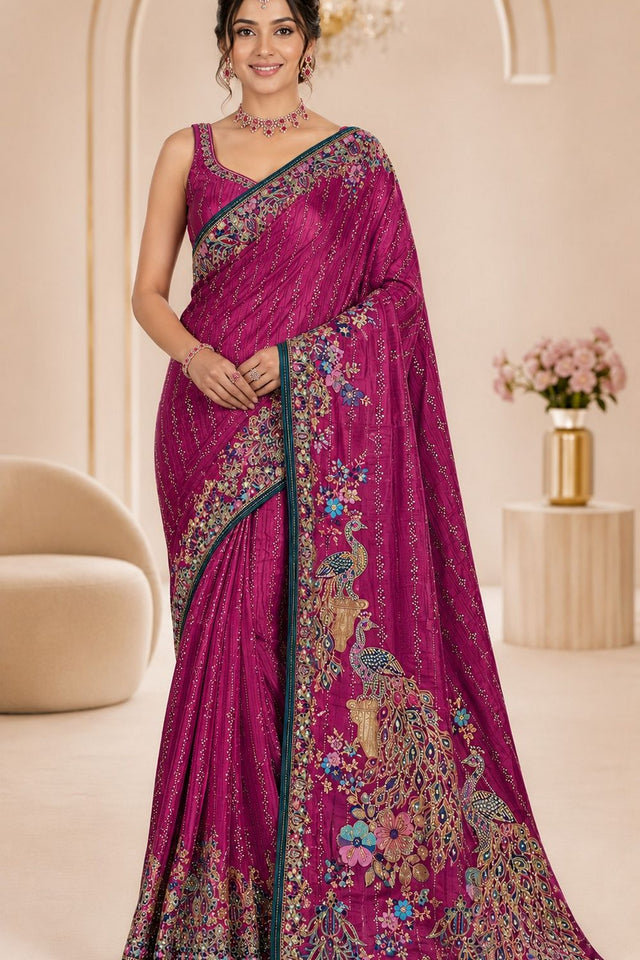 Pink Woven Satin Saree (ACB2246)
