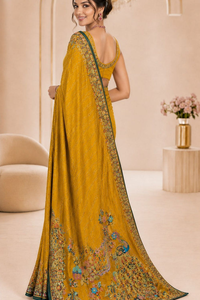 Yellow Woven Satin Saree (ACB2248)