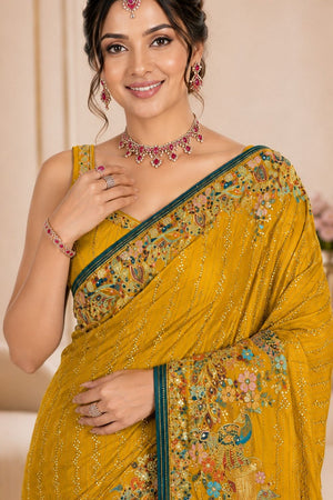 Yellow Woven Satin Saree (ACB2248)