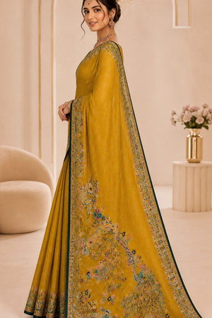 Yellow Woven Satin Saree (ACB2248)