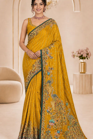 Yellow Woven Satin Saree (ACB2248)