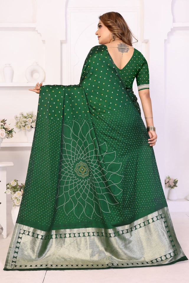Green Printed with Woven Pallu Satin Silk Saree (ACB2265)