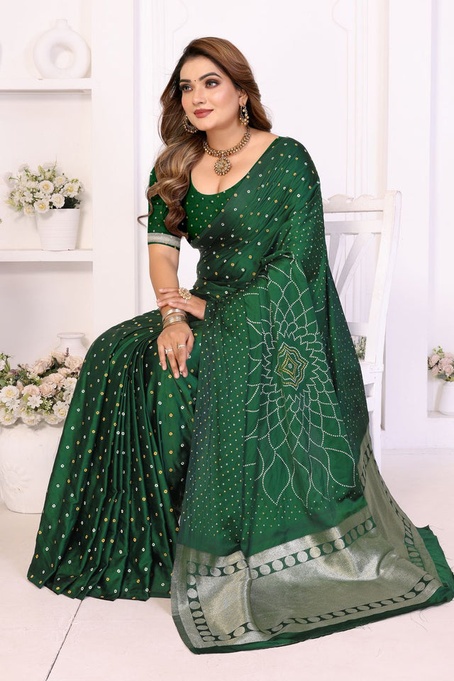 Green Printed with Woven Pallu Satin Silk Saree (ACB2265)
