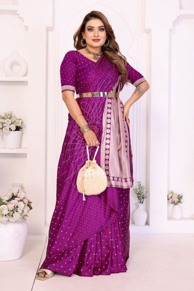 Purple Printed with Woven Pallu Satin Silk Saree (ACB2266)