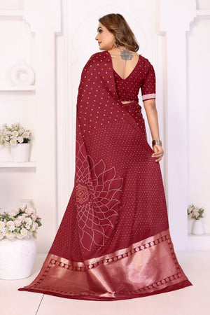 Maroon Printed with Woven Pallu Satin Silk Saree (ACB2267)