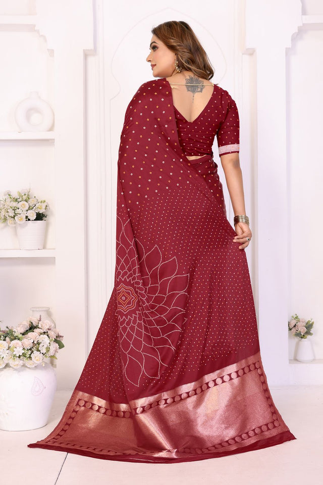 Maroon Printed with Woven Pallu Satin Silk Saree (ACB2267)