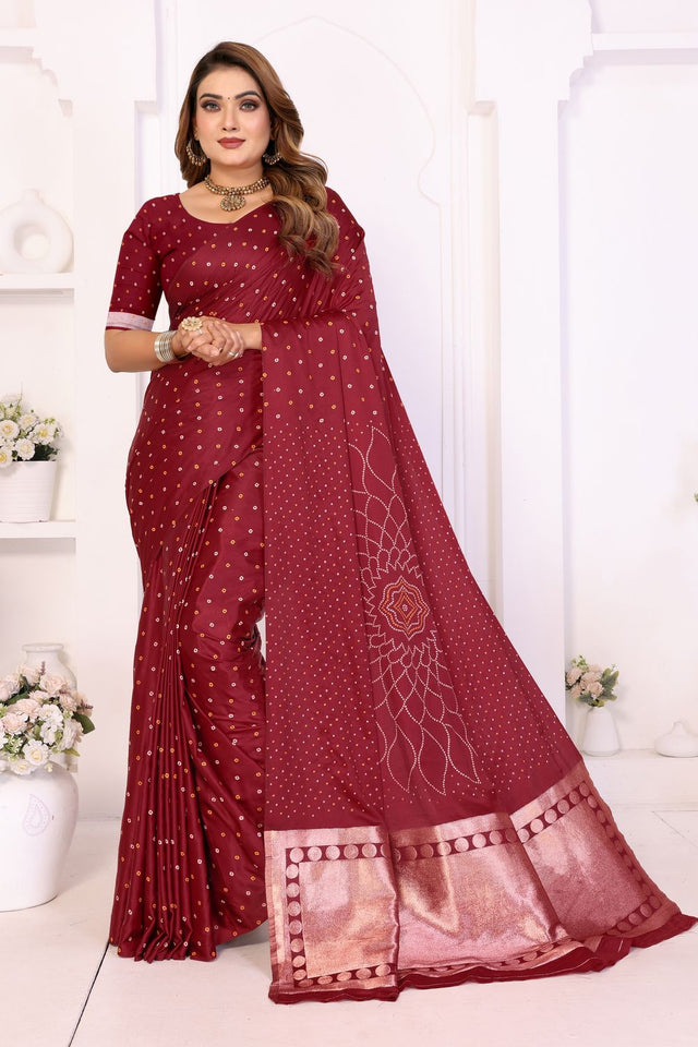 Maroon Printed with Woven Pallu Satin Silk Saree (ACB2267)