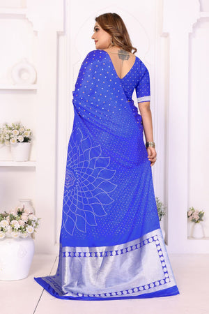 Blue Printed with Woven Pallu Satin Silk Saree (ACB2268)