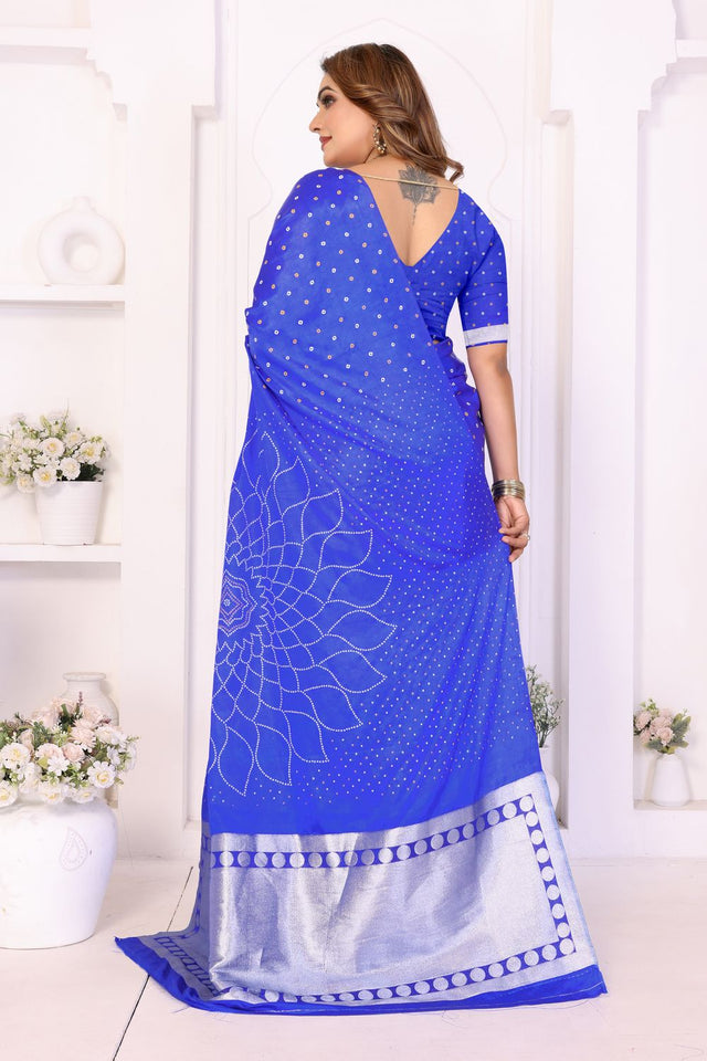 Blue Printed with Woven Pallu Satin Silk Saree (ACB2268)