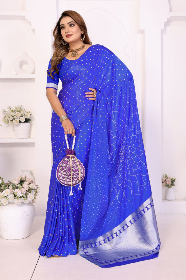Blue Printed with Woven Pallu Satin Silk Saree (ACB2268)