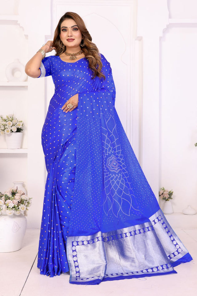 Blue Printed with Woven Pallu Satin Silk Saree (ACB2268)