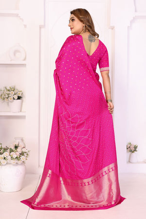 Pink Printed with Woven Pallu Satin Silk Saree (ACB2269)