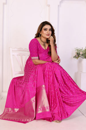 Pink Printed with Woven Pallu Satin Silk Saree (ACB2269)