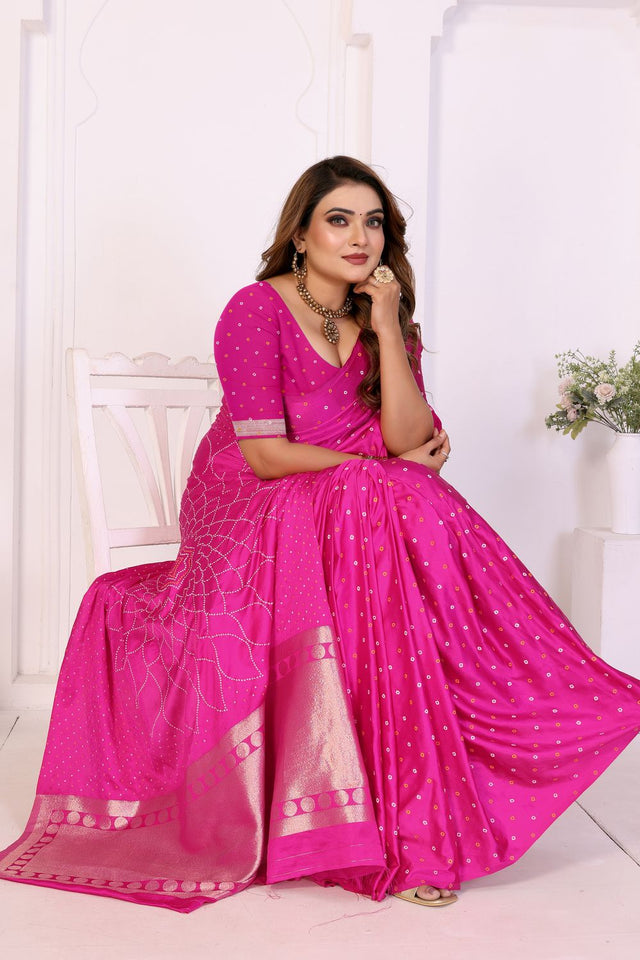 Pink Printed with Woven Pallu Satin Silk Saree (ACB2269)
