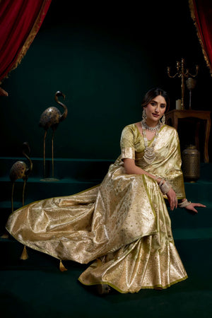 Green Woven Satin Silk Saree (ACB2270)