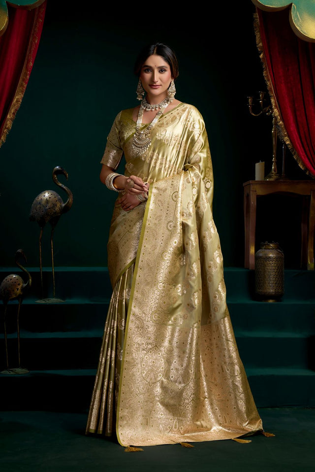 Green Woven Satin Silk Saree (ACB2270)