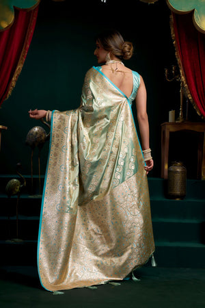 Blue Woven Satin Silk Saree (ACB2272)