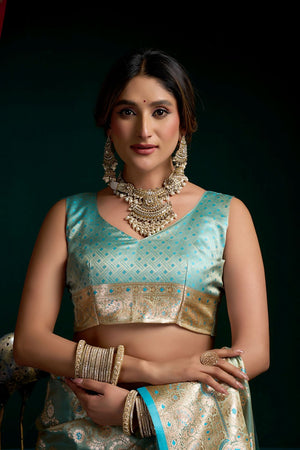 Blue Woven Satin Silk Saree (ACB2272)