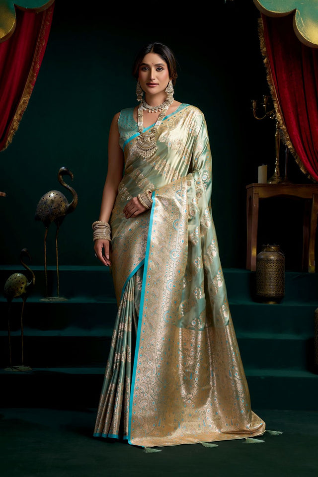 Blue Woven Satin Silk Saree (ACB2272)