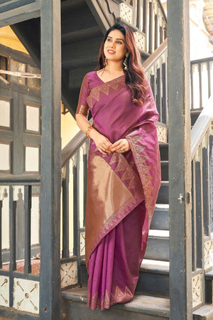 Purple Gold Zari Woven Banarasi Silk Saree (ACB2273)
