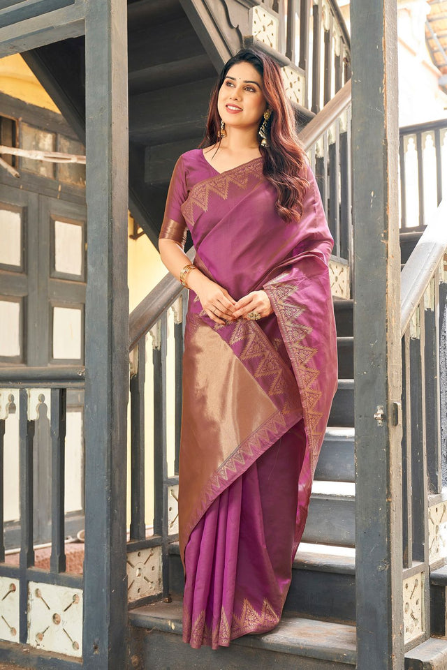 Purple Gold Zari Woven Banarasi Silk Saree (ACB2273)