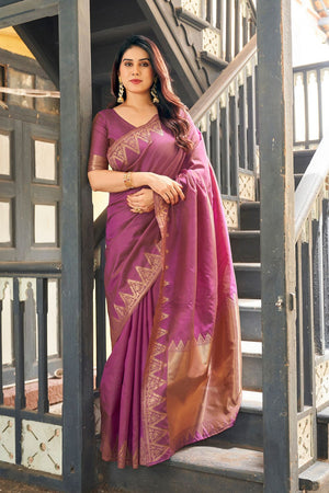 Purple Gold Zari Woven Banarasi Silk Saree (ACB2273)