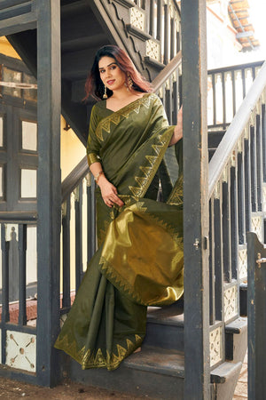 Mehendi Gold Zari Woven Banarasi Silk Saree (ACB2274)