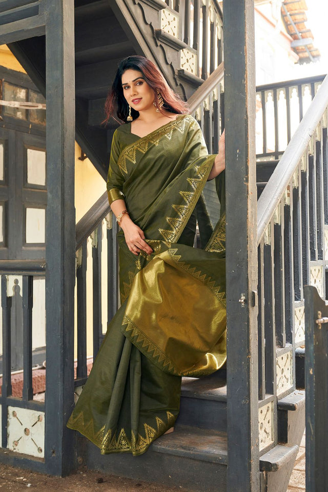 Mehendi Gold Zari Woven Banarasi Silk Saree (ACB2274)