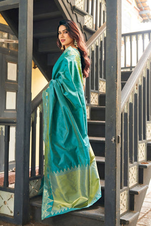 Turquoise Gold Zari Woven Banarasi Silk Saree (ACB2275)