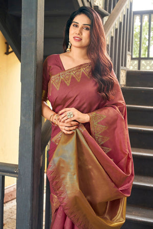 Brown Gold Zari Woven Banarasi Silk Saree (ACB2276)