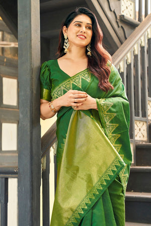 Green Gold Zari Woven Banarasi Silk Saree (ACB2277)
