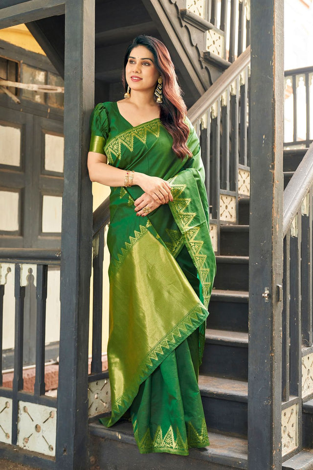 Green Gold Zari Woven Banarasi Silk Saree (ACB2277)