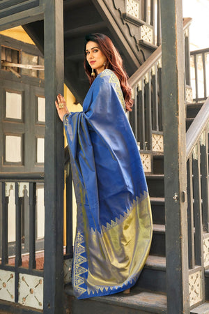 Blue Gold Zari Woven Banarasi Silk Saree (ACB2279)