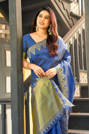 Blue Gold Zari Woven Banarasi Silk Saree (ACB2279)