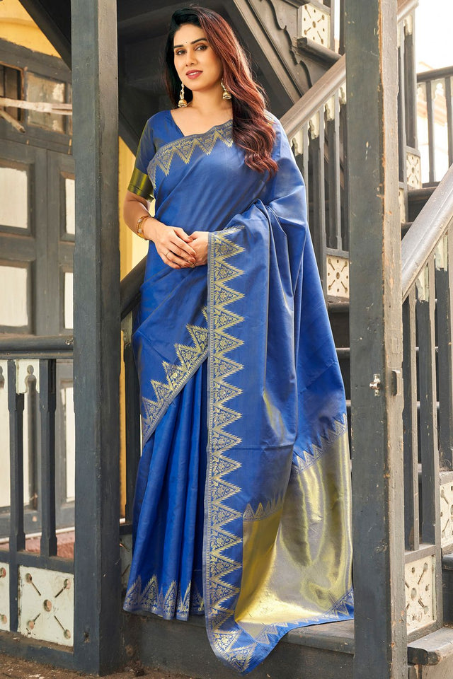 Blue Gold Zari Woven Banarasi Silk Saree (ACB2279)