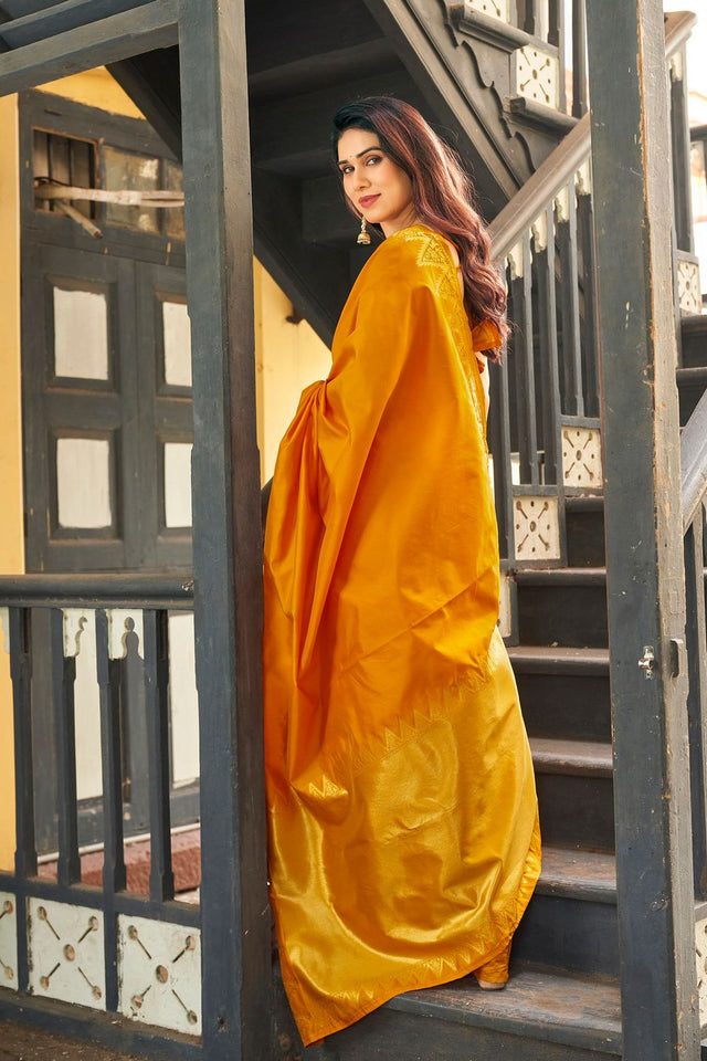 Yellow Gold Zari Woven Banarasi Silk Saree (ACB2280)