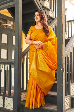 Yellow Gold Zari Woven Banarasi Silk Saree (ACB2280)