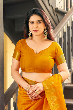 Yellow Gold Zari Woven Banarasi Silk Saree (ACB2280)