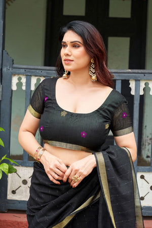 Black Zari Woven Linen Saree (ACB2282)